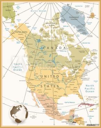 Picture of North America Detailed Map Retro Colors